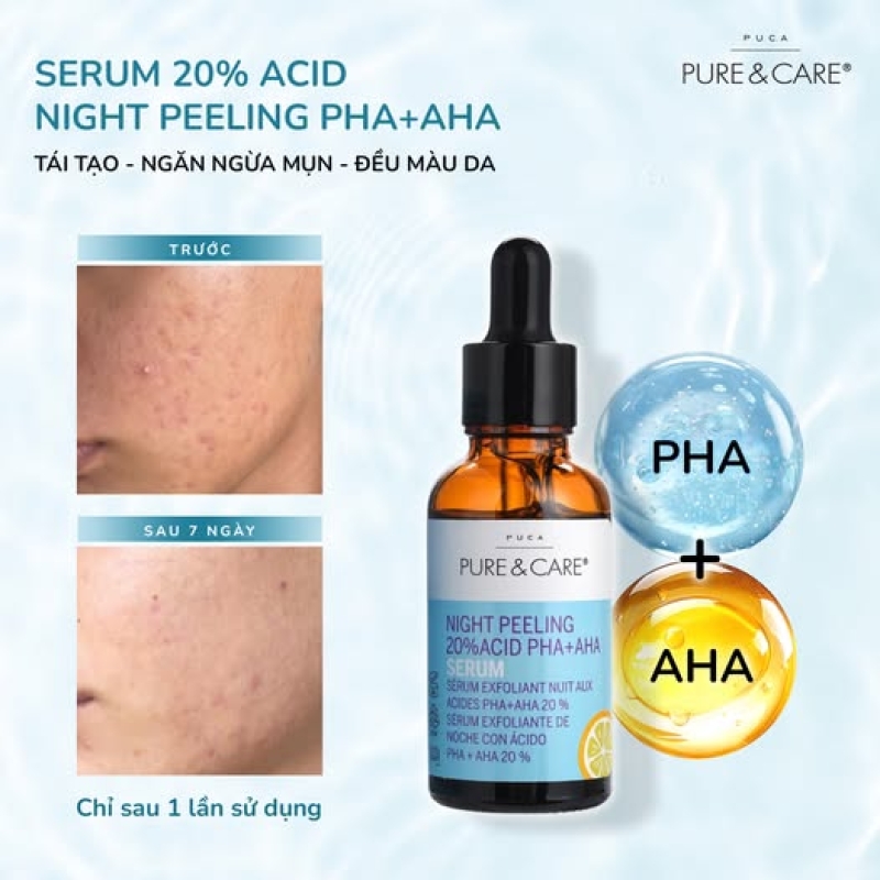 Huyết Thanh Thay Da Sinh Học Pure & Care Night Peeling 20% Acid PHA + AHA Serum