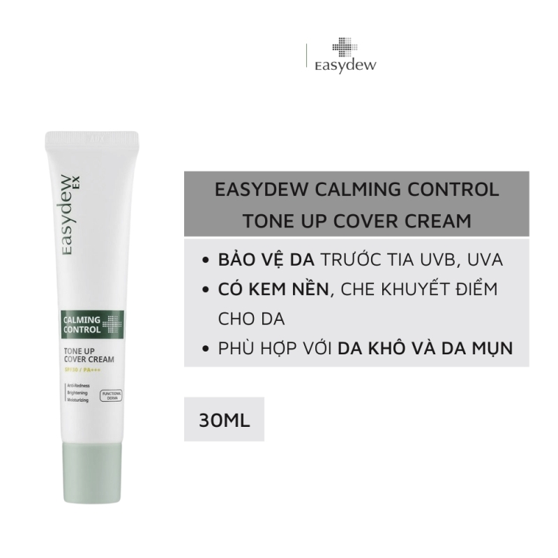 Easydew Calming Control Tone Up Cover Cream 40ml _ Kem nền chống nắng trang điểm phục hồi,làm dịu làn da nhạy cảm và dầu mụn