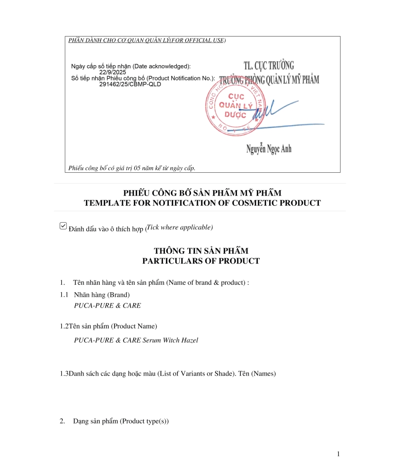 Tinh chất kiểm soát dầu thừa & thu nhỏ lỗ chân lông Pure & Care Witch Hazel Serum