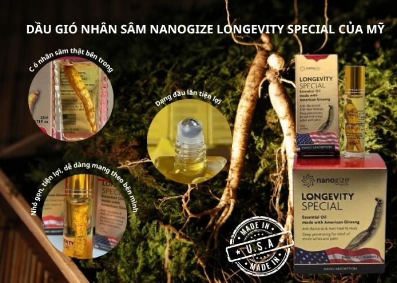 NANOGIE LONGGEVITY SPECIAL GINSENG ESSENTIAL OIL DẦU GIÓ NHÂN SÂM CAO CẤP TỪ MỸ