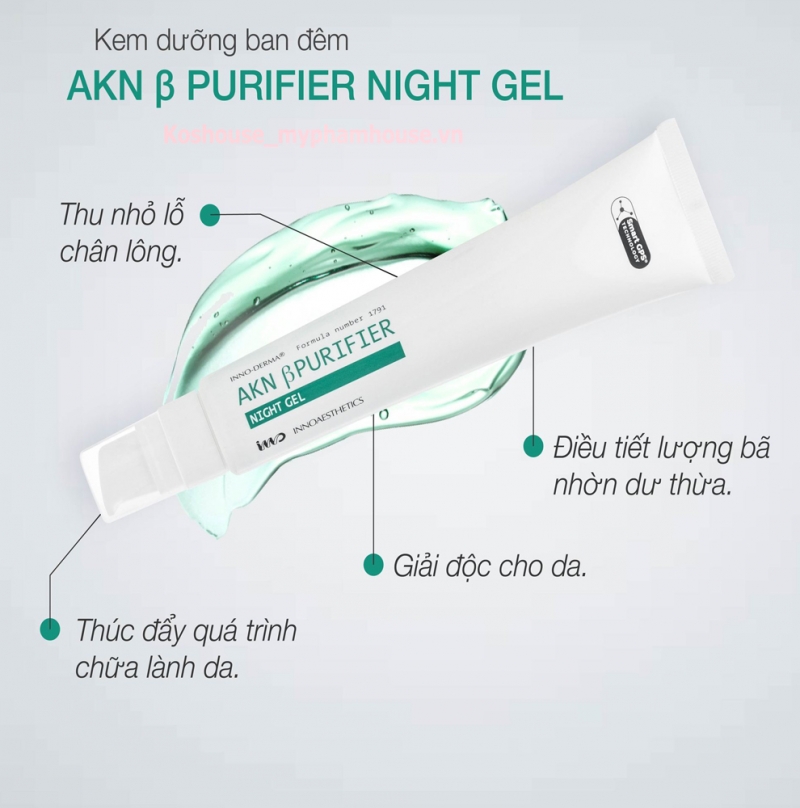 INNO DERMA Innoaesthetics Akn ßPurifier Night Gel _ Gel đặc trị dành cho da dầu, mụn và phục hồi tổn thương da sau viêm