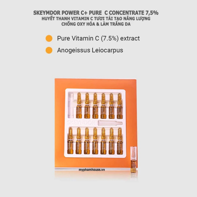 Skeyndor Power C+ Pure C Concentrate 7,5% 14*1ml _ Huyết thanh Vitamin C tươi tái tạo năng lượng, chống oxy hóa và làm trắng da